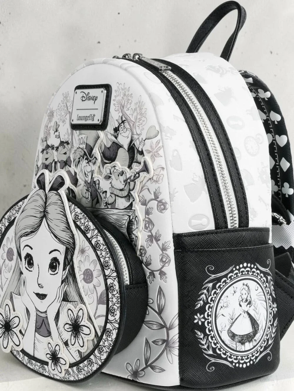Loungefly Alice in Wonderland White and Black Illustrated Backpack Limited